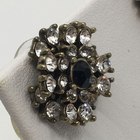 Banana Republic Black & Rhinestone Glass Multi-tiered Stud Brass Tone Earrings - Picture 3 of 14